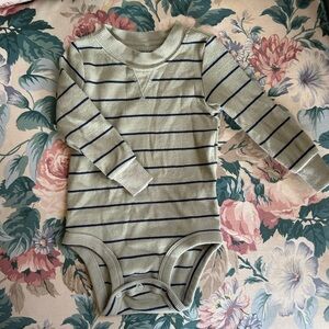 Carter's Sage Green & Navy Striped Long-Sleeve One-Piece Bodysuit